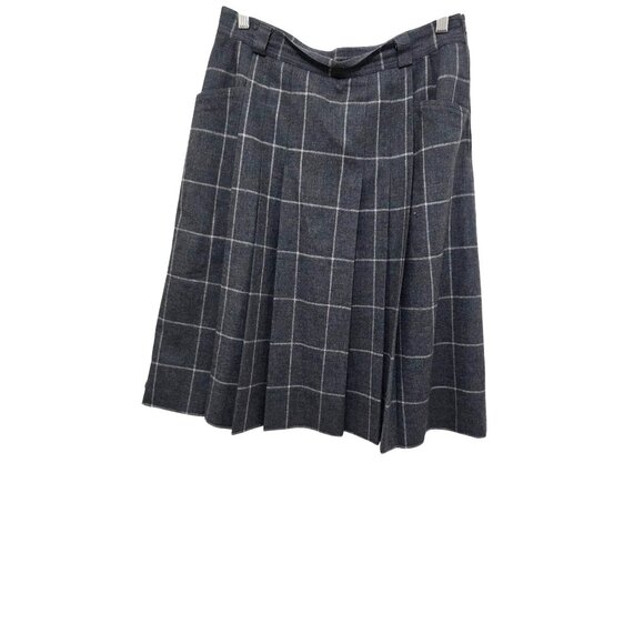 VTG Jobi's Sportswear Y2K 80s 100% Wool Gray Plaid Pleated Knee-Length Skirt Sid - Picture 1 of 8